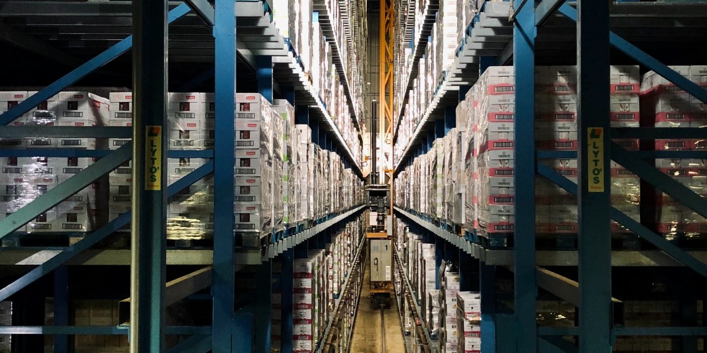 rows of boxes in a warehouse